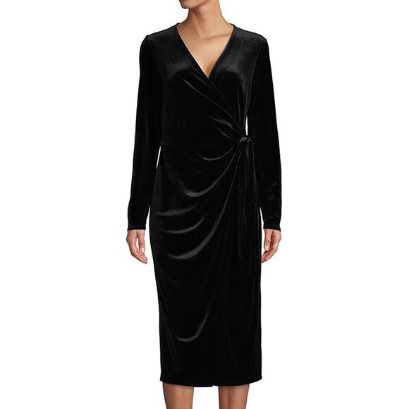 H Halston Dark Romantic Velvet Faux Wrap Dress Size Large - Picture 1 of 8
